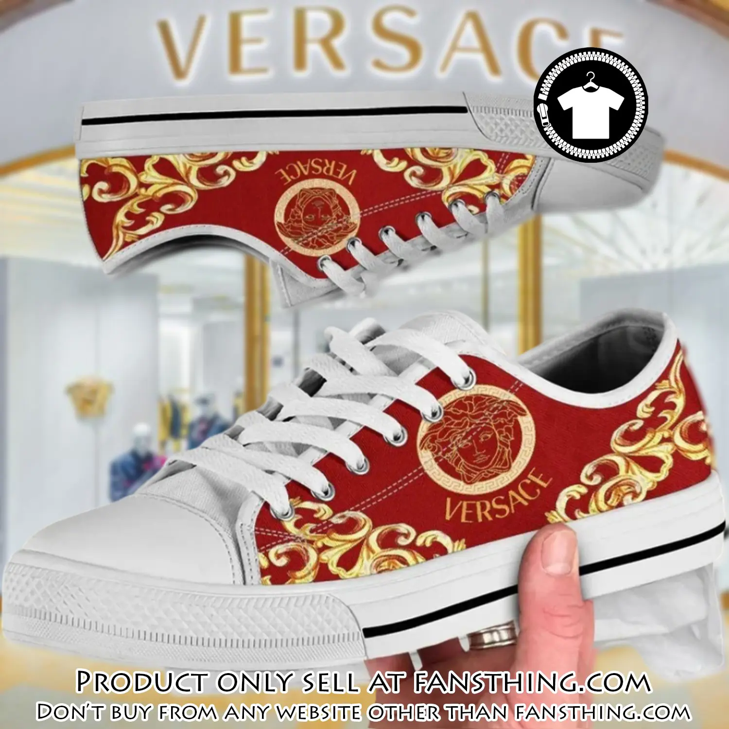Versace medusa red golden low top canvas shoes luxury brand gifts for men women fst5548581